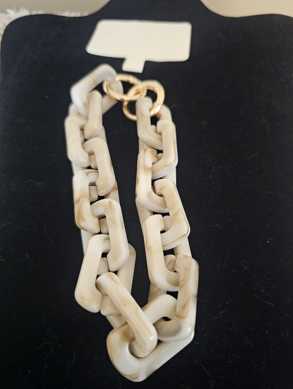 Cream Marbled Chunky Chain Phone Wristlet Strap Gold Tone